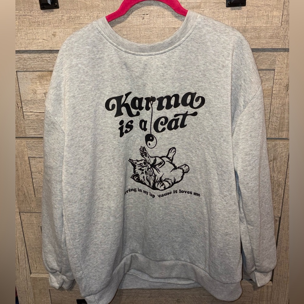 Karma Is A Cat Graphic Sweatshirt - Light Gray